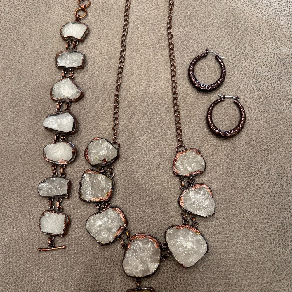 Gorgeous rainbow moon druzy copper necklace w/ matching bracelet & earrings